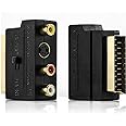 deleyCON Scart auf 3X Cinch Buchsen IN/Out Umschalter + S-Video S-VHS AV Audio Video Adapter - Schwarz