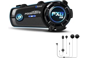 Fodsports FX8 AIR Motorrad Bluetooth Headset, Helm Kommunikationssystem für 2 Motorräder 1000M Reichweite Motorrad Freisprecheinrichtung mit 3 Soundeffekte, Wasserdicht