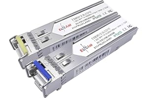Elfcam® - 2 Pack Módulo SFP 1.25 Gbps, 1000Base-BX WDM Bi-Direccional, Cable de Fibra Óptica Monomodo LC/UPC, DDM, Hasta 10KM (TX 1310nm y TX 1550nm)