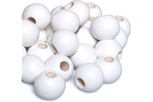 TOPTAN Makramee-Holzperlen, großes Loch, Holzperlen für Bastel- und Handarbeitsprojekte, Weiß, 20 mm, 8 mm Loch, 50 Stück