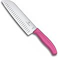 Victorinox Swiss Classic, Santoku Knife, Extra Sharp Blade, Fluted Edge, 17 cm, Robust Plastic Handle, Stainless Steel, Pink