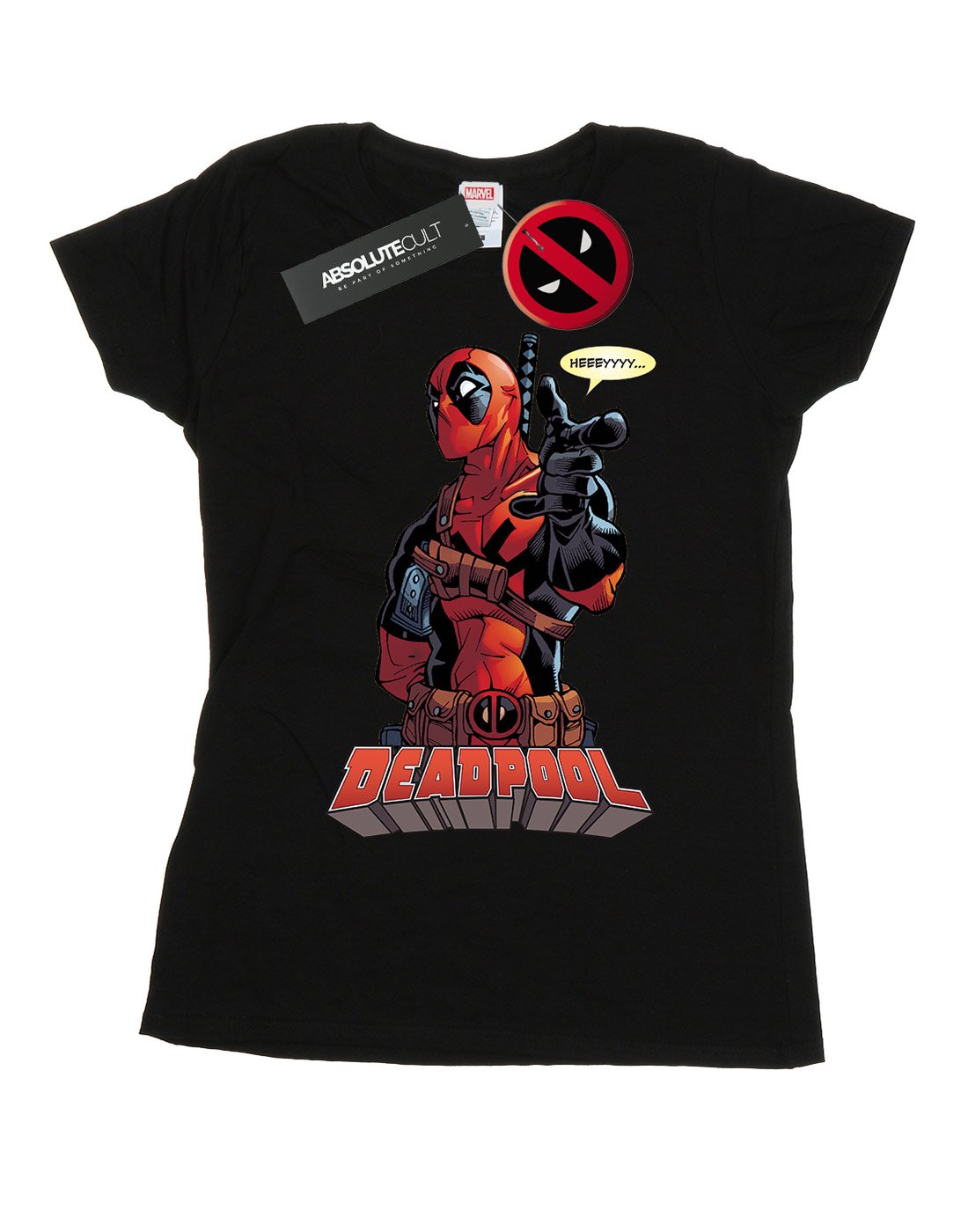 Marvel-Damen-Deadpool-Hey-You-T-Shirt-Schwarz-Medium