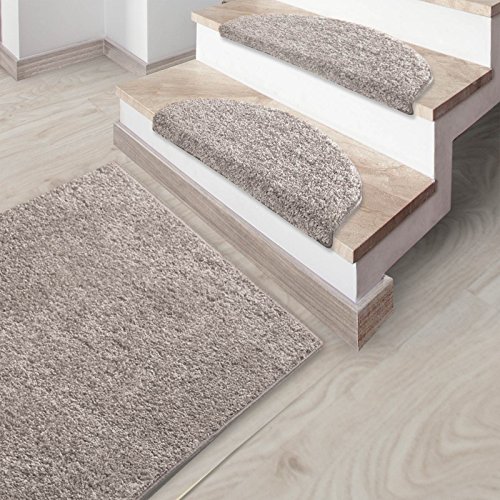 Stufenmatten uni silbergrau | Qualitätsprodukt aus Deutschland | GUT Siegel | kombinierbar mit Läufer | 65×23,5 cm | halbrund | 15er Set - 5