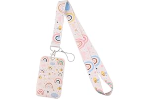 Juanooo Aesthetic Rainbow ID Lanyard with Card Holder for Keys Preppy Neck Keycard Lanyard for School Student ID Cute Key Lanyard for Women Girls Teachers Kids for ID Badges