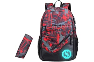 SellerFun Teenage Boy Girl Unisex Multifunctional School Bag Backpack with Florescent Mark(ColorG 2 Sets,20L)