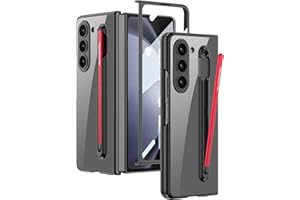 Wibrthz for Samsung Galaxy Z Fold 5 Coque Transparente avec S Pen Support & S Pen, Cristal Clair Placage Housse avec Protection D'écran, Luxueux Antichoc Anti-Rayures Coque(Noir+Stylo Rouge)