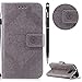 Produktbild Galaxy S7 Handyhülle,Galaxy S7 Hülle,WIWJ PU Cover Case Leder Flip Wallet Schutzhülle [Imprinting retro Blumen Leder Handy Shell]Hülle für Samsung Galaxy S7-Grau