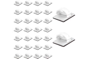 HUGWAIT 30 Pezzi Clip per Cavi, Autoadesivo Clip Cavo Bianco, Ferma Cavi Muro, Organizzatore di Cavi da Esterno con Nastri Adesivi Clip, Fermacavi Adesivi per TV, PC, Laptop, Ufficio e Casa