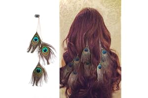 FODATTM 3PCS Handmade Peacock Feather Hippie Hair Extension Headdress Headband Bohemia Feather Hair Clips Comb Hairpin Headdress for Women