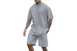 Cooleep Men's T-Shirt and Shorts Set, 2-Piece Summer Tracksuit, Jogging Suit, Short Sleeve, Casual Leisure Suit, Tracksuit for Men, M-3XL