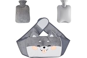 UptVin 3 In 1 Borsa dell'Acqua Calda, 1L Borsa dell'Acqua Calda in Gomma con Coperchio Borsa Acqua Calda Peluche con Peluche Morbida Copertura per Alleviare Il Dolore Vita Dietro Collo Spalle