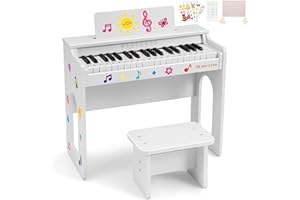 MUSTAR Kids Piano Keyboard, 37 Keys Wood Digital Piano for Kids with Bench,Song Book, DIY Stickers, Cover, Education Creative Musical Instruments Toy for Boys & Grils Gifts