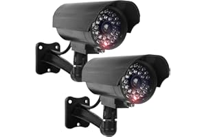 GOMETY 2 cámaras de seguridad para exteriores, falsas cámaras de seguridad con LED rojo intermitente, CCTV Dummy Cámara de seguridad falsa cámara de seguridad falsa cámara de vigilancia falsa para