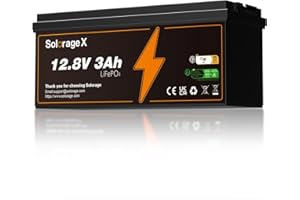 Solorage X Lifepo4 12V 3Ah Lithium Battery, Integrated BMS, 3000+ Deep Cycle Battery for UPS Power Wheel, Fish Finder Leak-Proof Replaces 2.5Ah 2.3Ah (13.5 x 6 x 6.8 cm)