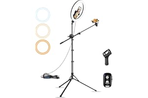 Aureday Ringlicht mit Stativ, 12 Zoll Selfie Ringlicht mit 62 Zoll Stativ Ständer Overhead-Aufnahme mit Mikrofonklammer für Live Stream/Makeup/YouTube Video/Fotografie