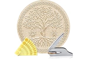 ANATTASOUL Embosseur de Livres Personnalisé Tampon Arbre De Vie,Tampon Bibliothèque Durable avec Poignée pour Livres, Enveloppes, Documents,Invitations(100 Autocollants Dorés Inclus)