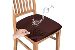 JUNZHE Fundas de Asiento de Silla Impermeables para Sillas de Comedor Elástica Fundas de Silla de Cocina, Fundas de Cojín de Asiento de Silla Antipolvo Lavables Extraíbles (Marrón,2 Pcs)