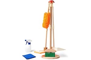 EURYUNG Set Pulizia Bambini Giocattolo | Legno di certificazione FSC | Kit Pulizia Bambini Include Mop, Scopa, Paletta, Rack di archiviazione | Gioco Educativo Montessori, Scopa e Paletta per Bambini
