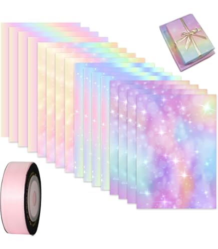 Birthday Wrapping Paper Set, 12 Sheets Rainbow Gradient Colour Gift Wrapping Paper With 2 Roll Satin Ribbon, 50 X 70CM Birthday Gift Wrap For Party - View #12