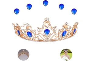 MEZHEN Corona Tiara Nupcial Corona Niña Tiara Novia Corona Cumpleaños Tocados de Novia para Fiestas de Cumpleaños Compromisos Azul