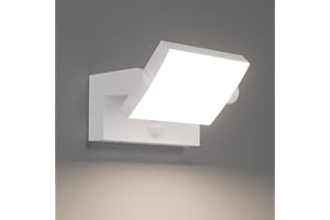 Klighten 24W Applique Exterieur/Intérieur LED avec Détecteur de Mouvement, Lampe Murale avec LED Panneau Rotatif, IP65 Éclairage Exterieur Moderne pour Entrée Jardin, Blanc, Blanc Naturel 4000K