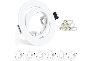 HiBay 6X Recessed Ceiling Lights GU10 Spotlight 360° Tiltable Downlights Round Matte White Spotlights for Kitchen Bedroom, 240V, 90mm Outer Diameter, 68-85mm Cut-Out Holes, Without Bulb