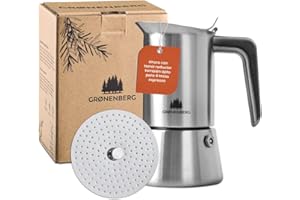 Groenenberg Cafetera Italiana + tamiz reductor | Cafetera express 4-6 Tazas (300 ml) | Cafetera italiana induccion en acero inox | Cafetera induccion con junta de repuesto