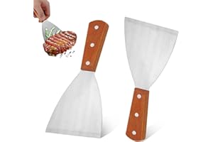 AGATIGE Griddle Scraper, Stainless Steel Slant Edge Grill Scrapers for Cast Iron Wood Handle Spatula Scrapers for Food Service/Cooking/Cleaning, Ideal for BBQ Indoor & Outdoor (2)