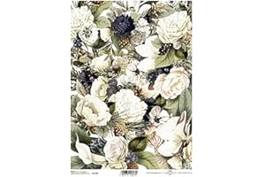 ITD Various White and Dark Blue Flowers Rice Paper R1797-1 x A4 Sheet of decoupage Rice Paper