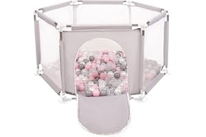 Selonis Recinto Esagonale Per Bambini Con 100 Palline Colorate Di Plastica 6 Cm, Grigio:Perla/Grigio/Trasparent/Rosa Chiaro
