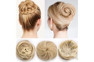 SEGO Chignon Capelli Finti Biondi Lisci Extension con Clips Cordicella Elastica Toupet Hair Bun Coda di Cavallo Ponytail Parrucchino Donna Accessori Posticci 45g - Biondo Scuro a Biondo Chiarissimo