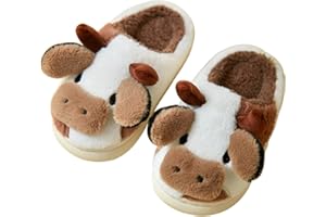papasgix Cow Slippers Kuh Hausschuhe Unisex Flauschig Damen Herren Plüsch Tiere Pantoffeln Niedliche Cartoon Hauspantoffeln Winter Kuschelige Warme Schuhe Indoor Mädchen Frauen
