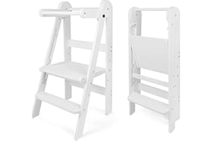 ‎509 509 Lofty Foldable Learning Tower, Children's Kitchen Helper, Montessori, Step Stool, Foldable Convenient for Storage, 3 Height Standing Board Adjustment, Colour White