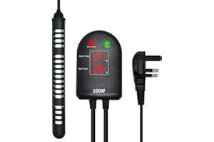 SZELAM Aquarium Heater 100W Fish Tank Heater with Separate Temperature Controller and Dual LED Displays, Tropical Fish Heater with Protective Case Suitable for 50-150L Fish Tank