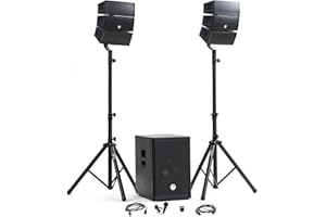 BM SONIC Pack Sono DJ Complet BM Bmsonic BMS-12-ARRAY-BT, 1000W, Enceintes Satellites, Caisson 31cm USB/Bluetooth, Supports Câbles