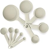 Amazon Basics Measuring Cups and Spoons, Set of 10 Pieces, Dishwasher Safe, Linen Grey