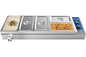 TAIMIKO Bain Marie Electric Food Warmer 1500W Commercial Stainless Steel Buffet Wet Well Sauce Drain Tap Gastronorm Container Catering Restaurant 30-85°CTemperature Control(3x1/3 GN Pan+2x1/4 GN Pans)