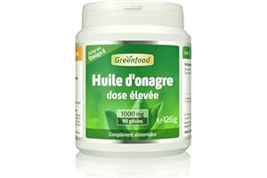 Greenfood Huile d'onagre, 1000 mg, dose élevée, 90 gélules - Sans additifs artificiels. Sans génie génétique.