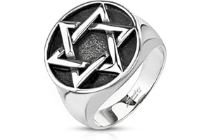 BlackAmazement Anillo unisex de acero inoxidable 316L, diseño de estrella de David maciza, estilo gótico y hexagrama de plata