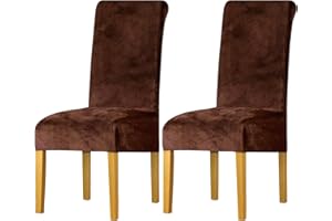 LANSHENG Dining Chair Covers Set of 2, Stretch High Back Chair Seat Protector Slipcovers, Washable Removable Kitchen Chair Covers for Dining Room (Brown, Set of 2)