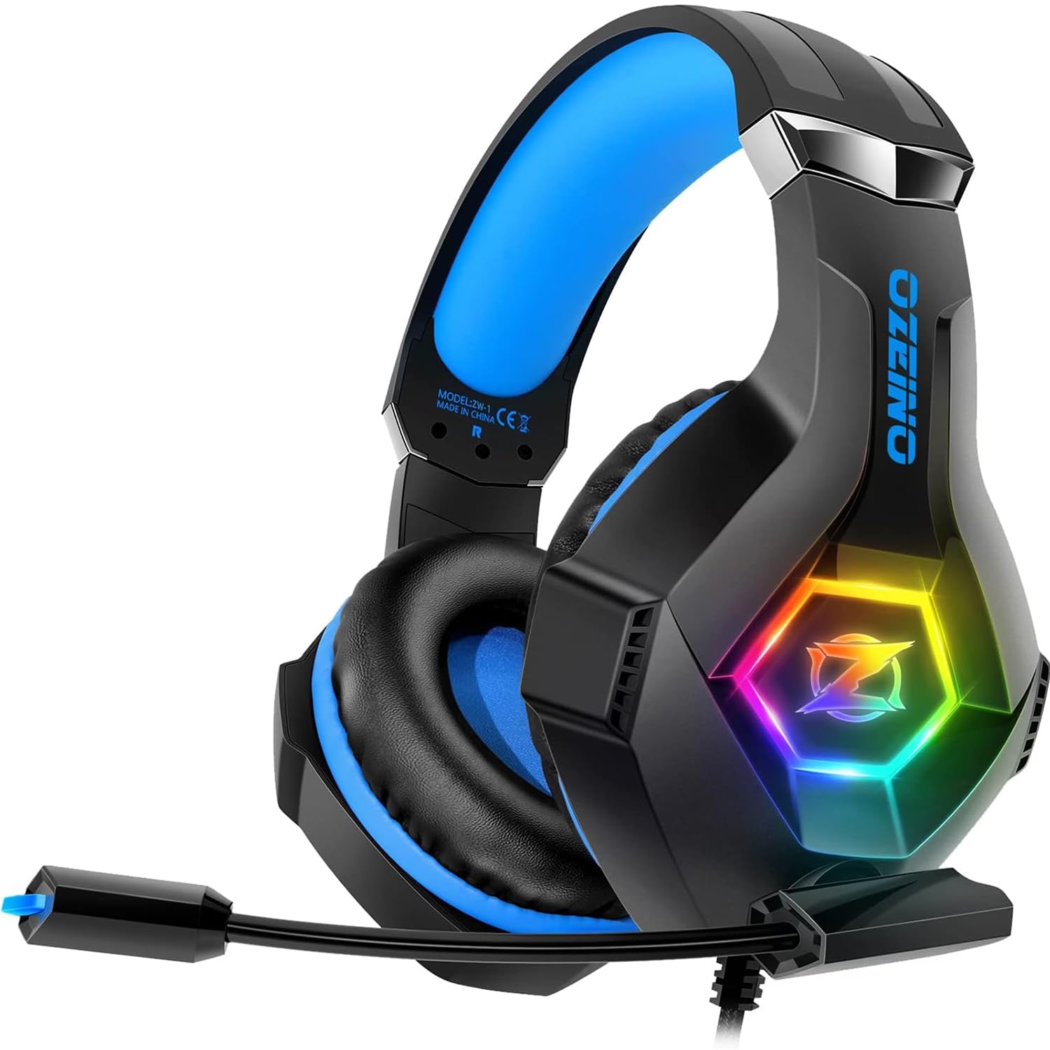 Ozeino Cascos Gaming, Auriculares Gaming con Micrófono Rotatorio, Luz RGB, Premium Stereo, Orejeras Ligero Cómodo, para Ps4 Ps5 Xbox PC Switch Tableta Laptop