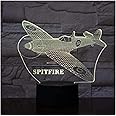 KJsdaADSA 3D Night Light Colorful Plane Spitfire Smart Remote Control Gradient Color Atmosphere Light Gift Touch Switch Room Decoration