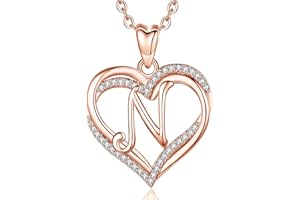 INFUSEU Heart Pendant Necklace Letter A-Z Alphabet Capital Jewelry Double Heart Initial Necklaces Cubic Zirconia CZ for Women Romantic Gifts, 20 Inch Chain