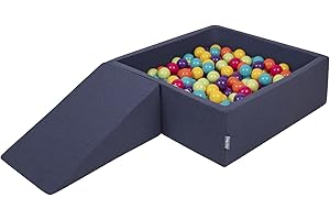 KiddyMoon Parque Infantil De Espuma con Cuadrada Piscina De Bolas (200 Bolas) para Niños, Azul Marino:Verdeclr/Amari/Turq/Naran/Rosaos/Morad
