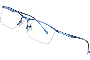 JOXIGO Męskie okulary do komputera, filtr niebieskiego światła, bez siły, ochrona przed promieniowaniem UV, ochrona przed zmęczeniem, metalowa oprawa, prostokątne oprawki okularów + etui na okulary, niebieski, L