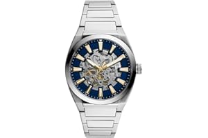 Fossil Zegarek damski Everett, mechanizm automatyczny, 42 mm srebrna obudowa ze stali nierdzewnej z bransoletką ze stali nierdzewnej, ME3220, Silver, One Size, bransoletka