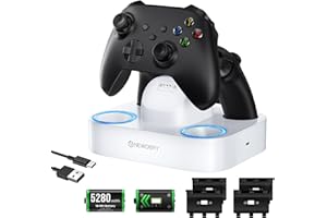 NEWDERY Estación de carga para mandos de Xbox, 2 baterías recargables de 5280 mAh para mandos de Xbox One/Series X|S, base de carga rápida con 4 tapas para baterías - Blanco