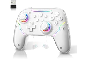 EJGAME Wireless Controller Compatible with Switch/Switch 2/Windows PC/Steam Deck/Android, Switch Pro Controller with Hall Effect Joysticks and Triggers,with USB Bluetooth Adapter for PC (White)
