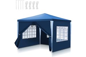 Ansobea Pavillon 3x3 m Partyzelt Wasserdicht UV-Resistent Gartenzelt 100g/m² Bierzelt Hochwertiges PE Plane Festzelt mit 4 Seitenteilen Blau