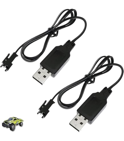 Set 2 Pezzi Cavi Caricatore USB SM-2P | Output 250mAh per Batterie 6V Ni-Mh | Per Auto RC, Elicottero RC, Azzurro